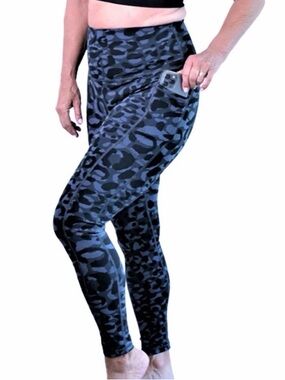 Denise Austin's High Waist Leopard Yoga Leggings With Pockets